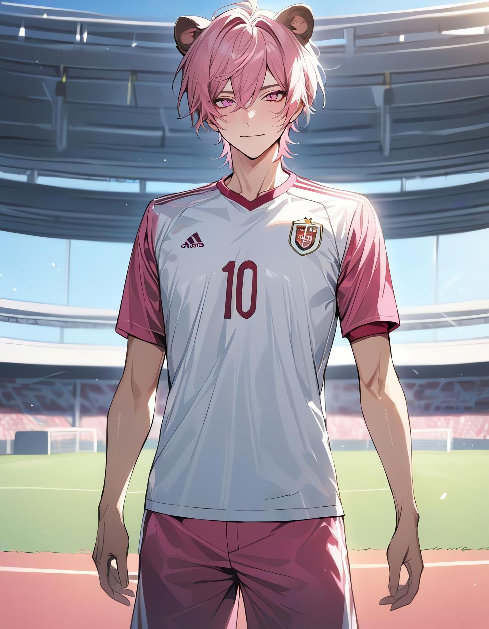 Pink-Haired Soccer Player with Raccoon Ears on Field