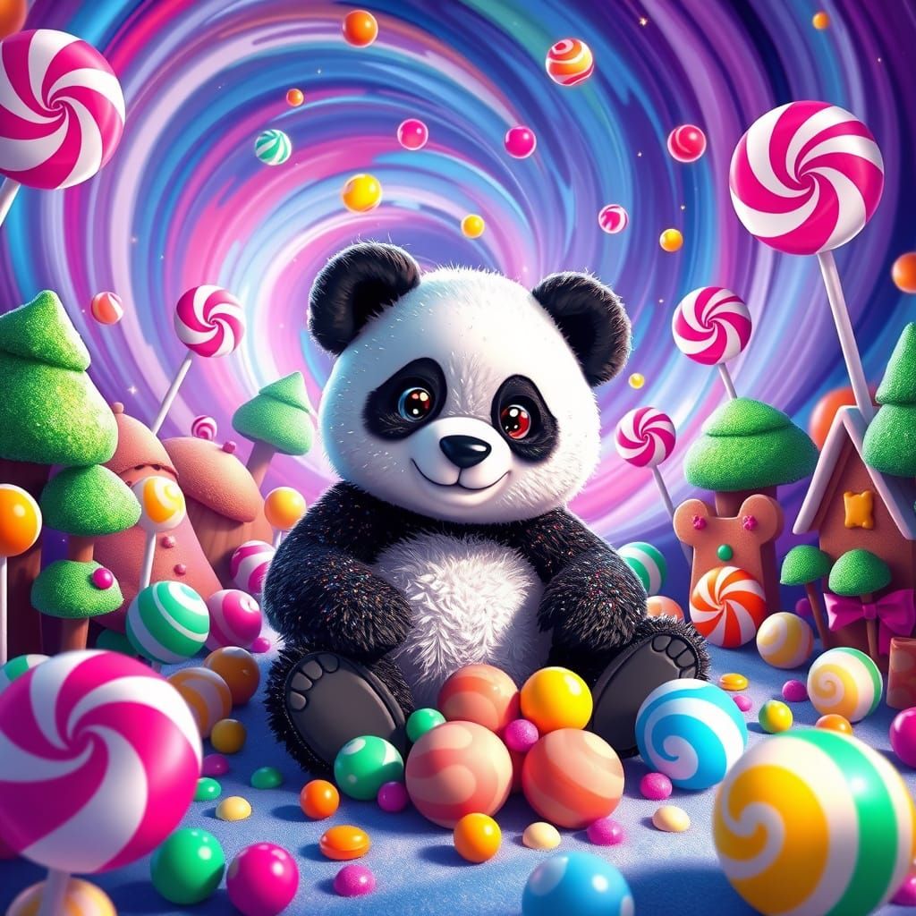 Whimsical Panda in Vibrant Candyland