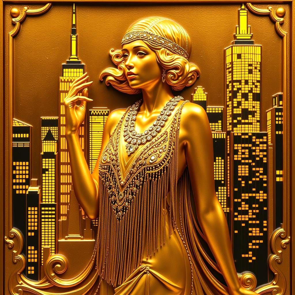 Art Deco Golden Sculpture of a Woman
