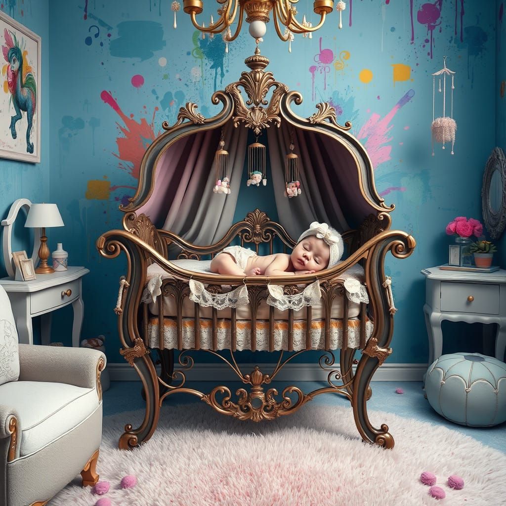 Newborn Baby in Vibrant Graffiti Nursery
