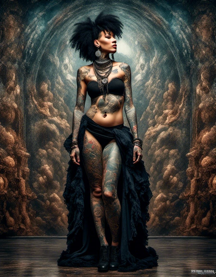 Edgy Woman Portrait with Tattoos in 8k