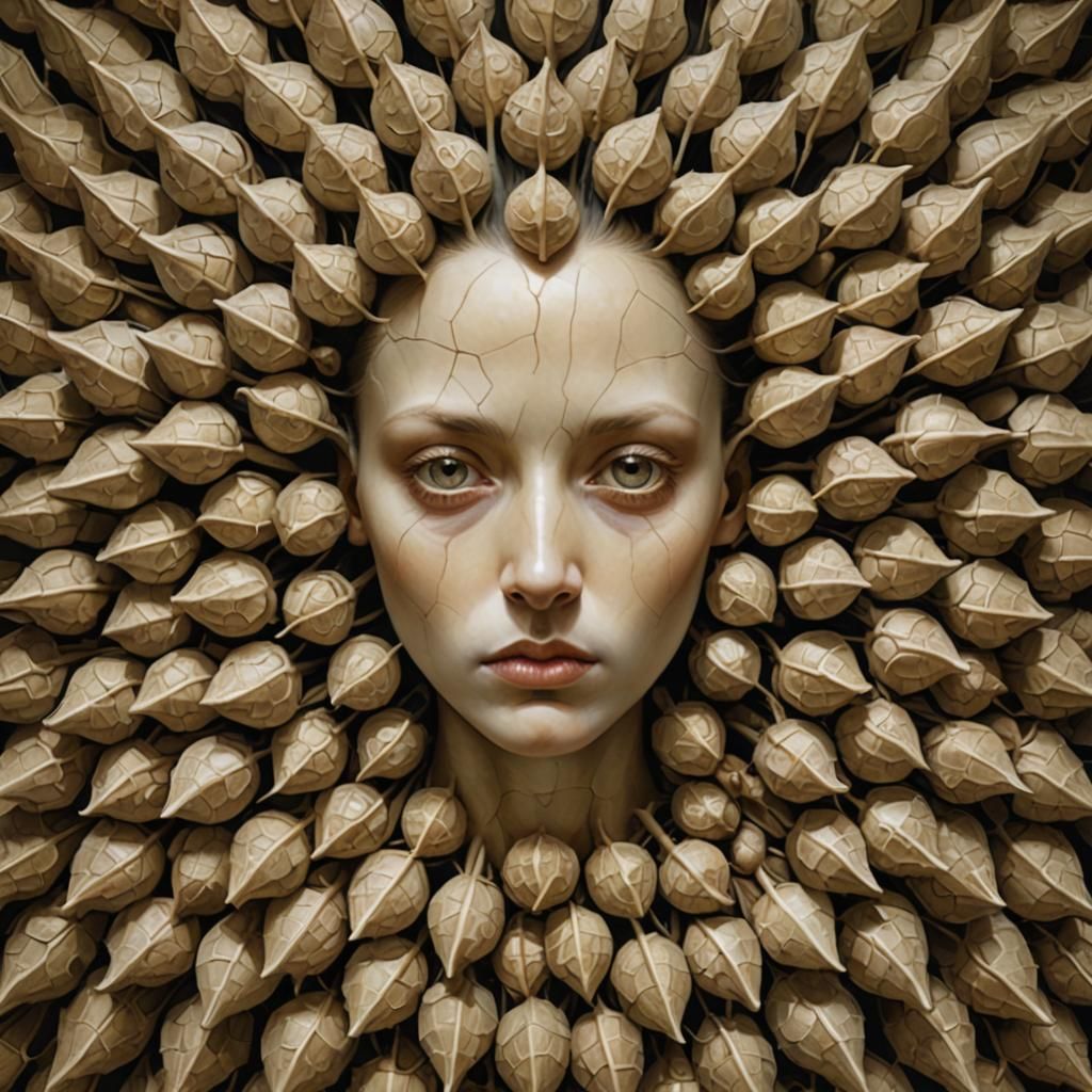 Surreal Seed Pod Portrait in Polish Surrealist Style