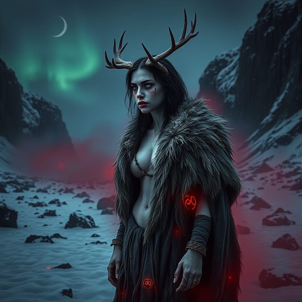 Terrifying Woman in Snowy Icelandic Valley