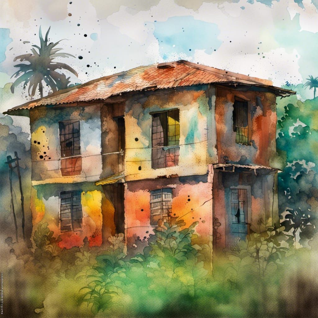 Ruined House in Brazil: Watercolor Impression