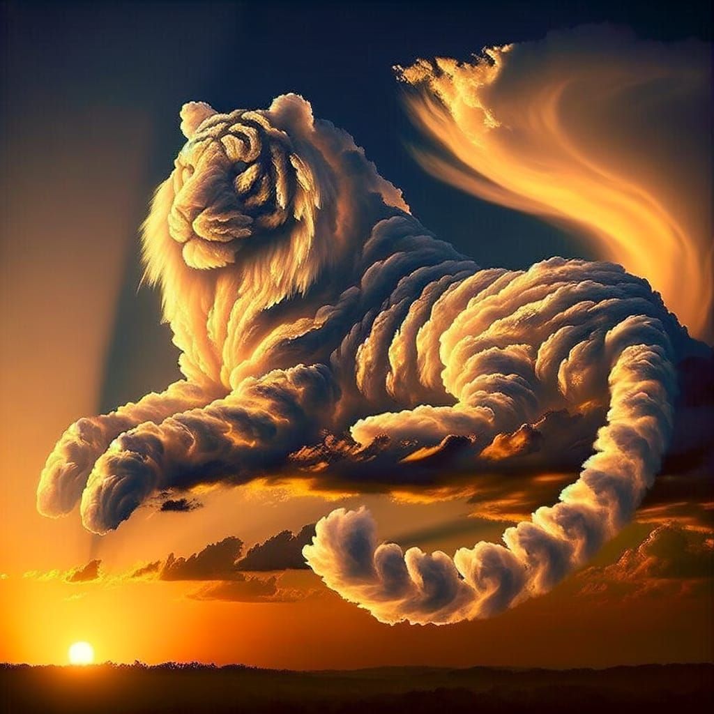 Ethereal Cloud Tiger Roaming Sunset Sky