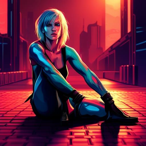 Beautiful Punk Woman in Cyberpunk Neon Portrait