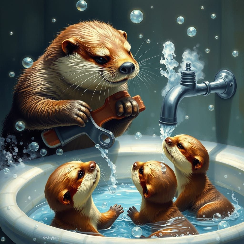Otter Dad Plumbing: Hyperrealistic Splash Art