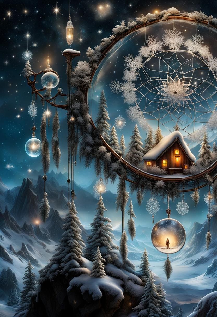 Crystal Dreamcatcher with Snowy Landscape