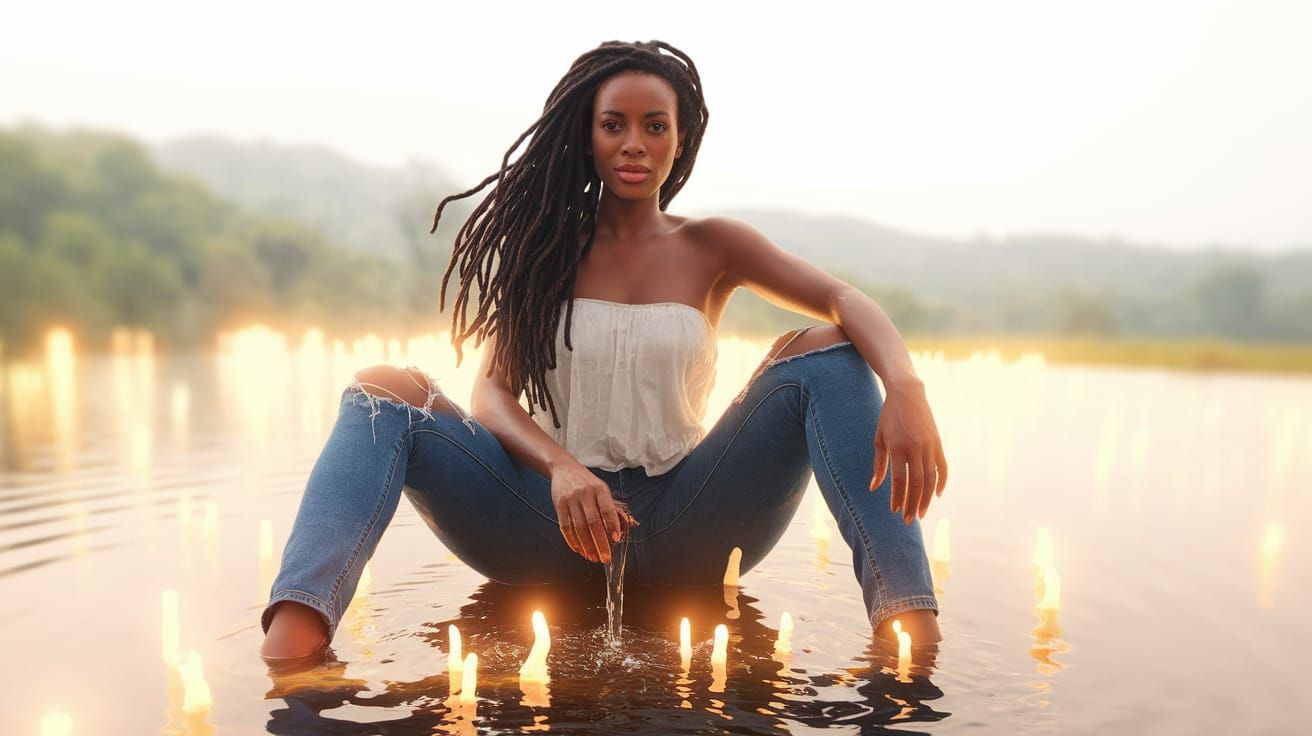 Sensual Goddess Bathing in Enchanted Forest