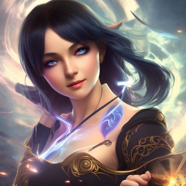 Anime Girl Casting Magic Spell in Digital Art