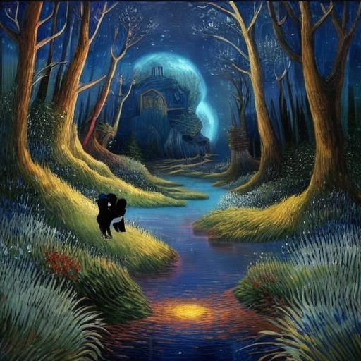 Mythological Moon in Fog: A Vintage Storybook Dream