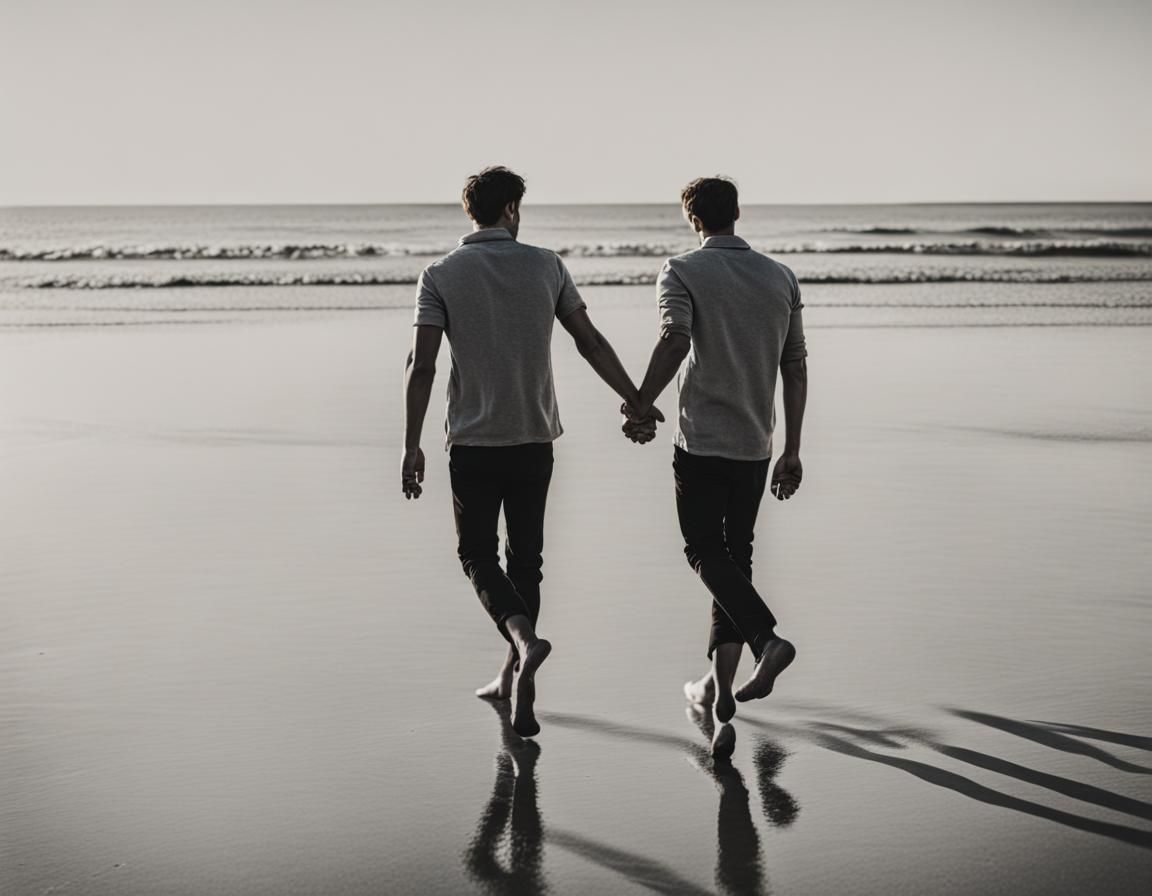 Men Holding Hands on a Beach