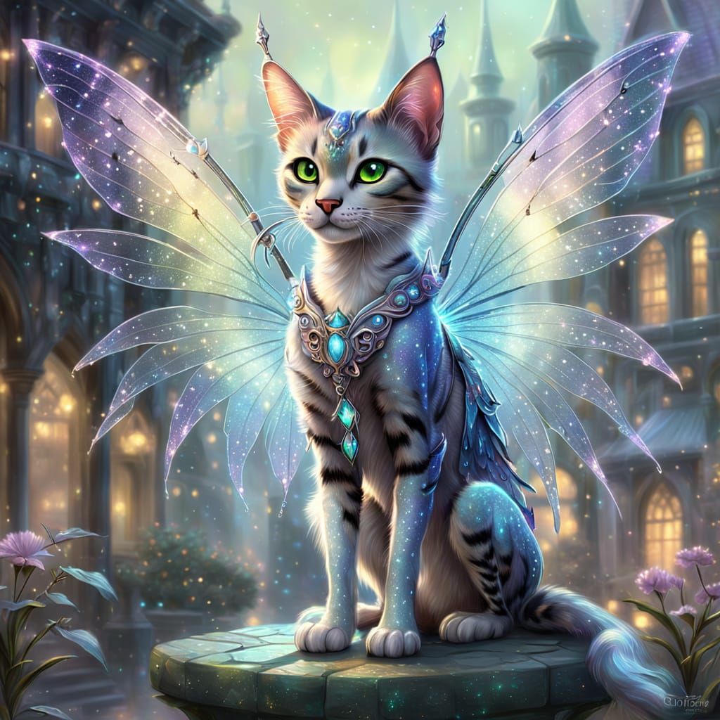 Tabaxi Fairy with Iridescent Wings in Ethereal Fantasy Art