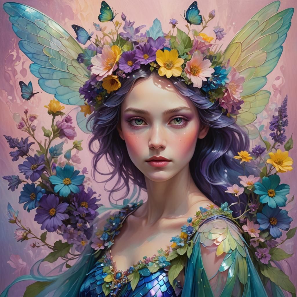 Ethereal Fairy Woman Portrait in Pastel Colors