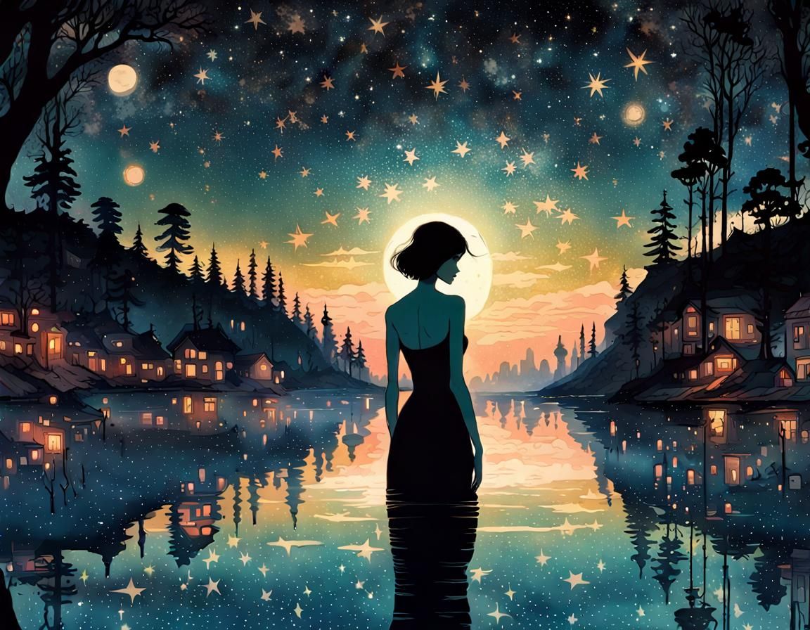 Dreamlike Surreal World with Glittering Stars