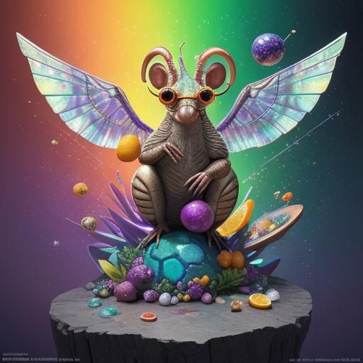 Armadillo Snail Musician in Rainbow Geode, Hyperrealism