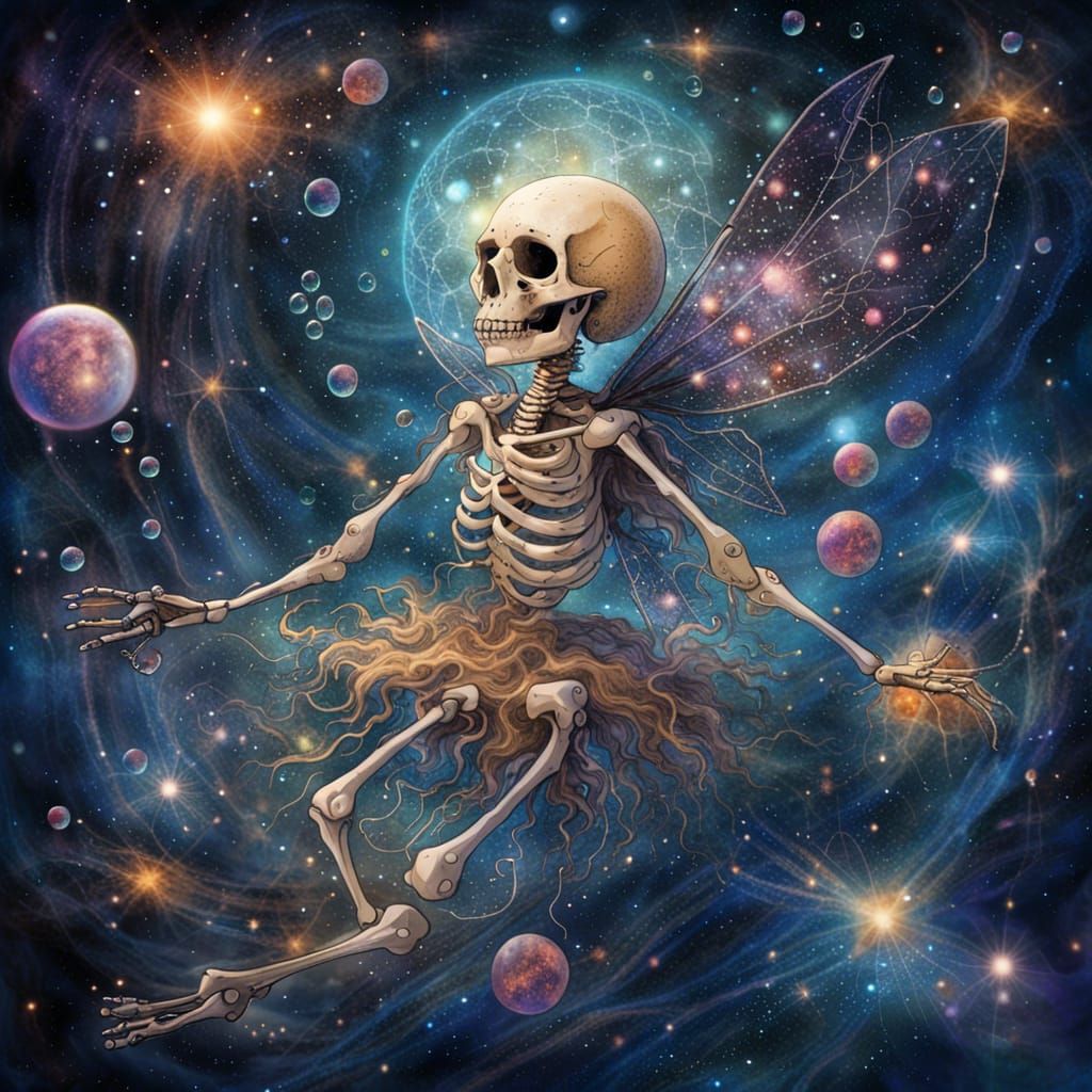 Fairy skeleton floating in space