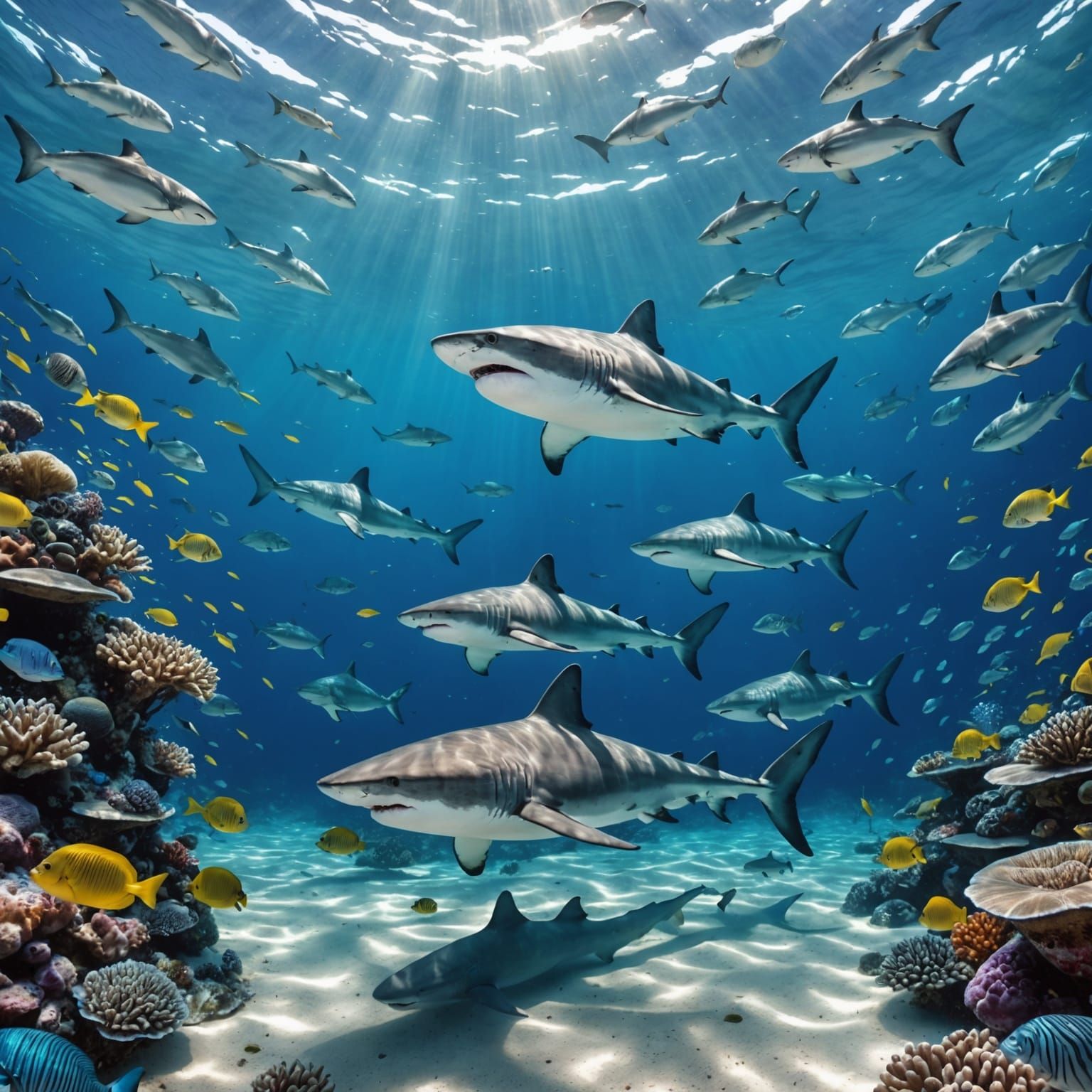 Great White and Tiger Sharks Coexisting in Ocean