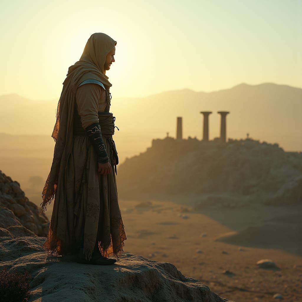 Mysterious Persian Figure Overlooks Fallen Empire