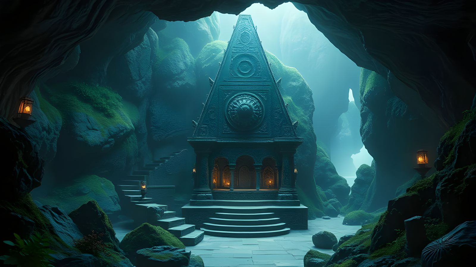 Ancient Obsidian Altar in Coastal Cave Shrine