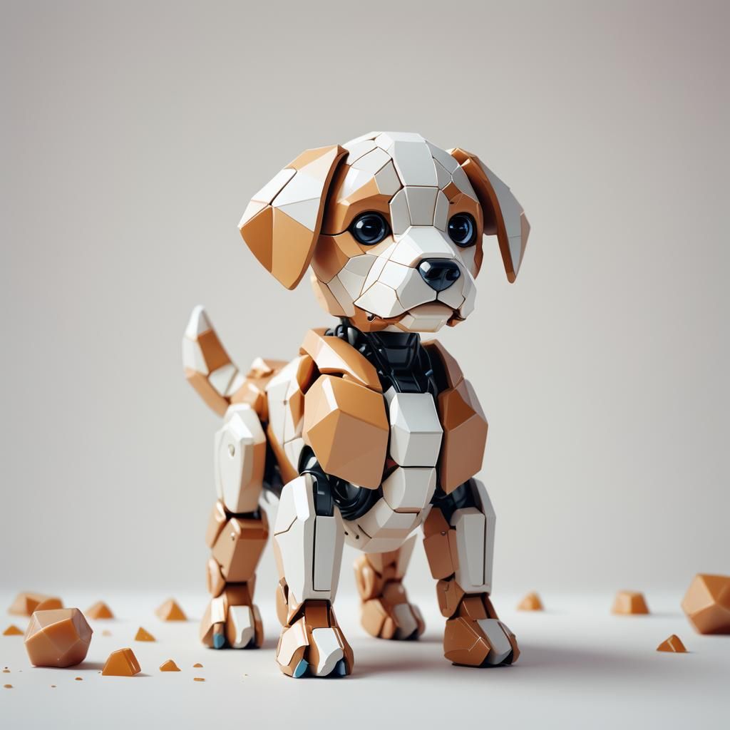 Robotic Caramel Puppy: Whimsical Minimalist Digital Art