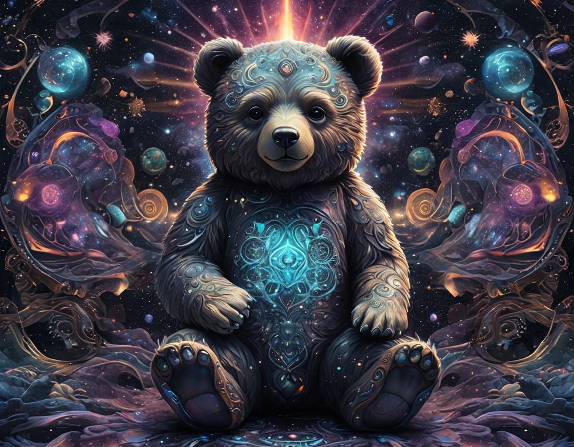 Cosmic Teddy Bear in Psychedelic Style