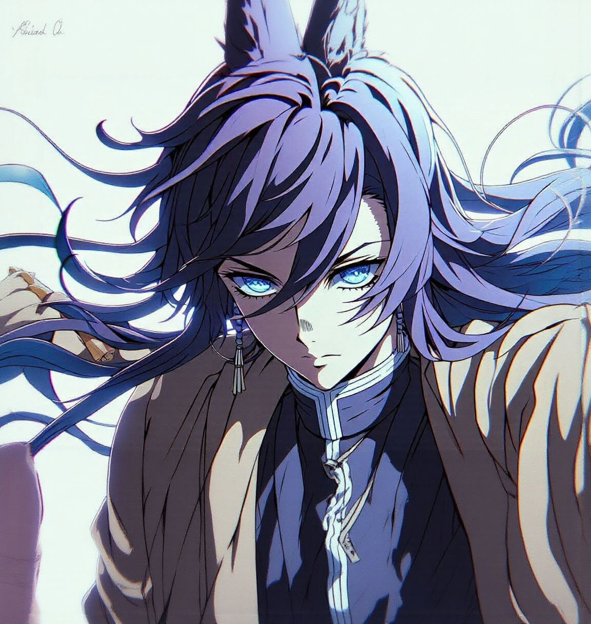 Anime Martial Artist with Bluish-Purple Hair in Cel-Shaded S...