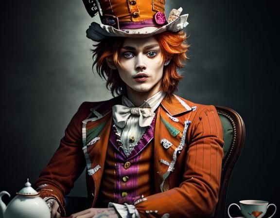 The Mad Hatter in Wonderland: Hyperrealistic Close-Up