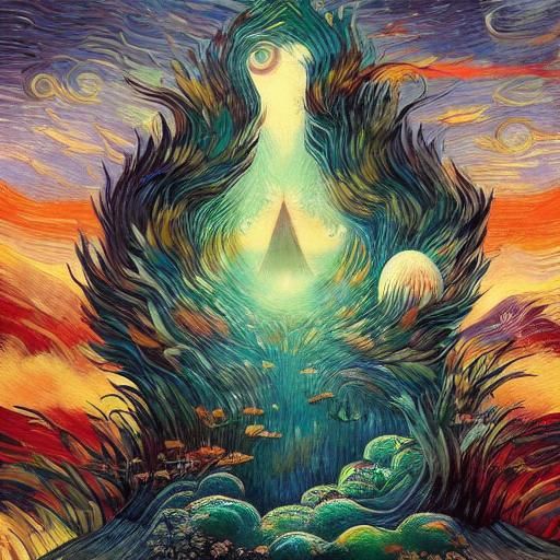 Mythological Moon in Fog: Vintage Storybook Illustration