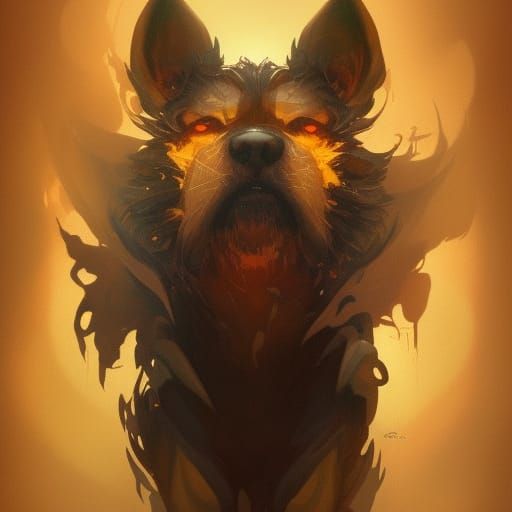 Detailed Chibi Hellhound Portrait in Triadic Colors