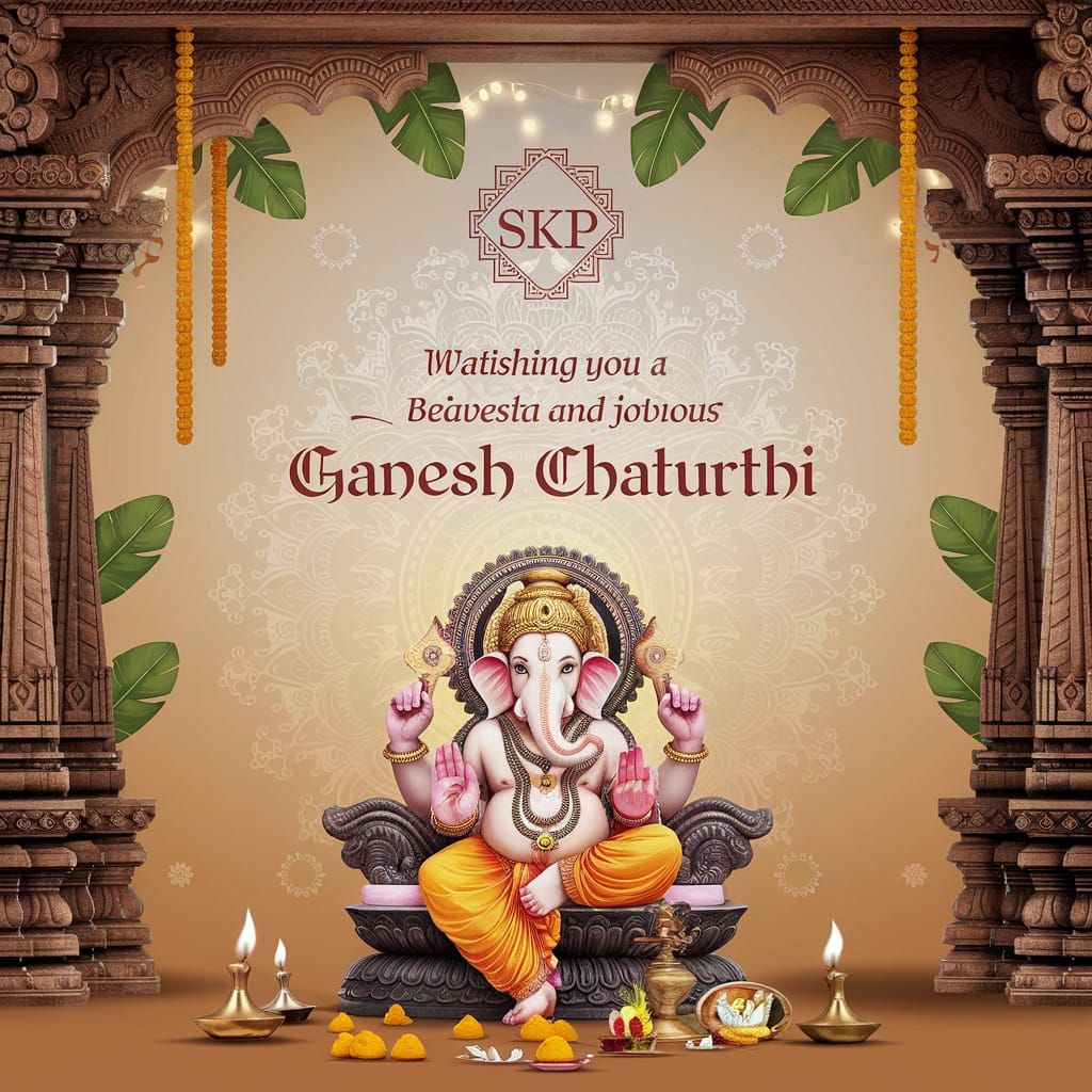 Ganesh Chaturthi Invitation in South Indian Temple Style