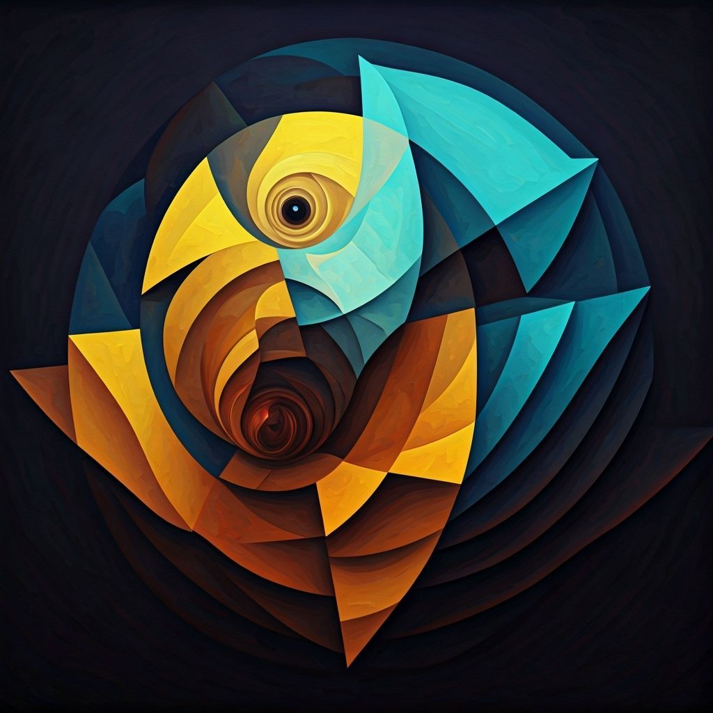 Geometric Cubist Painting with Art Deco Elements