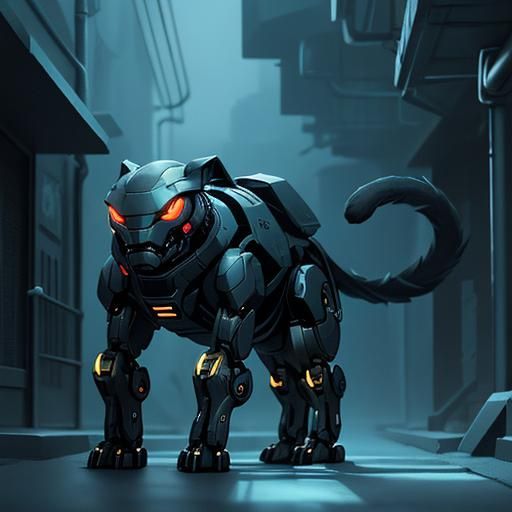 Robotic Cat and Dog Face-Off in Cyberpunk Alley