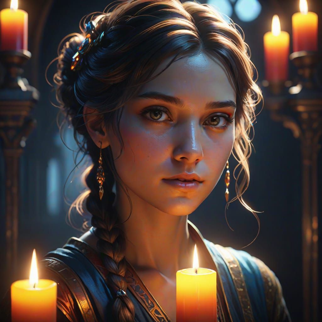 Dark Fantasy Portrait Illuminated by Candlelight