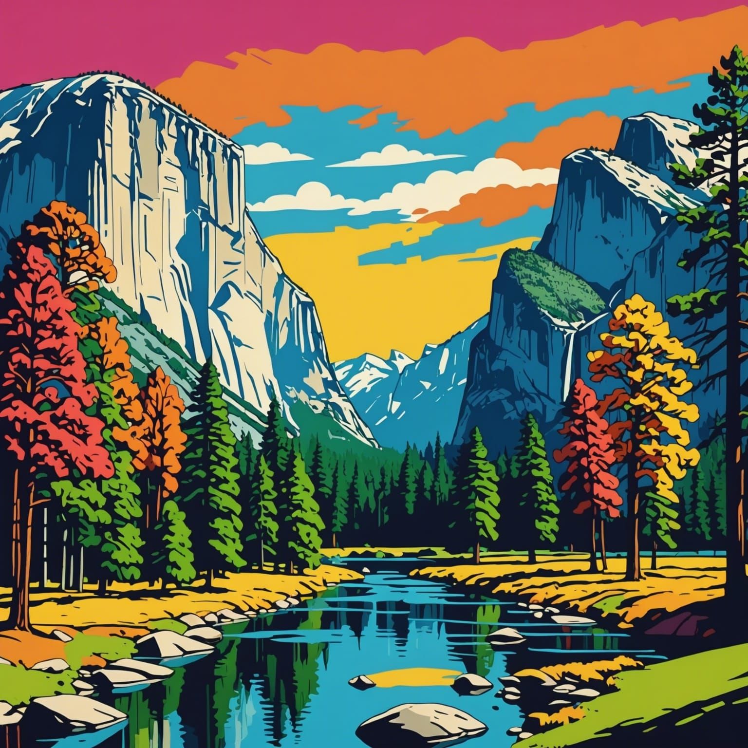 Yosemite Valley in Pop Art Style