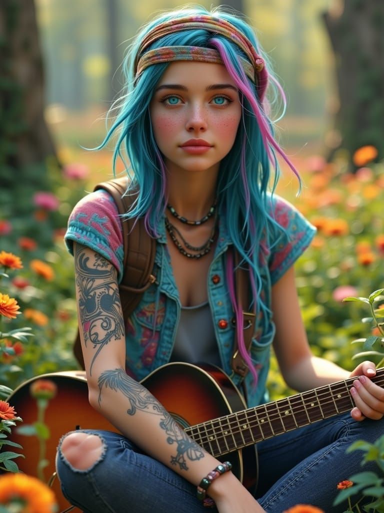 Hippie Teenager Portrait in Photorealistic 8k