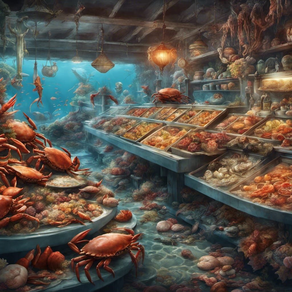 Design a section of the supermarket where a crab is managing...