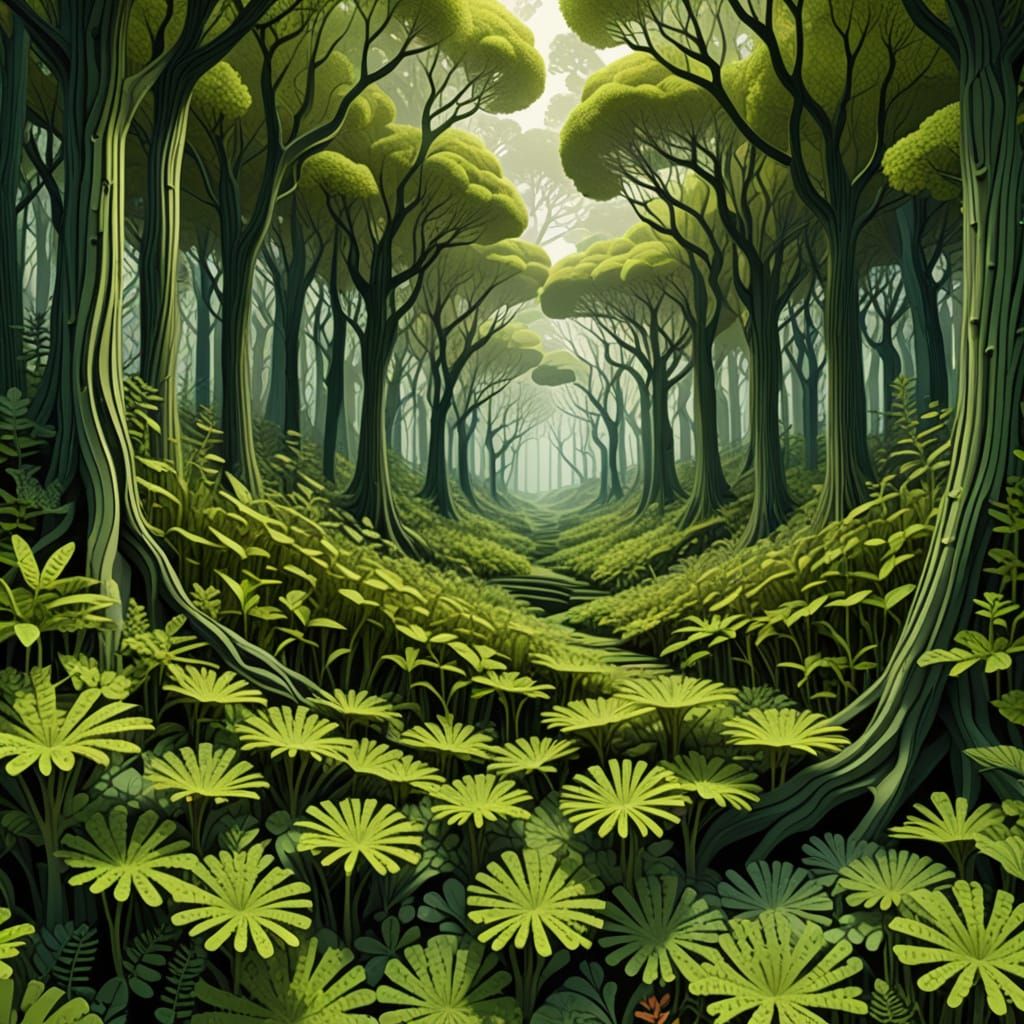 Abstract Healing Grove With Medicinal Plants