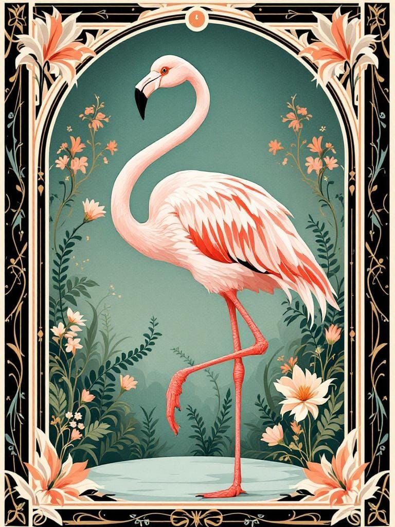 Elegant Flamingo in Art Nouveau Style