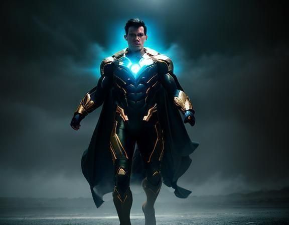Hyperdetailed Superhuman in Luminous Costume