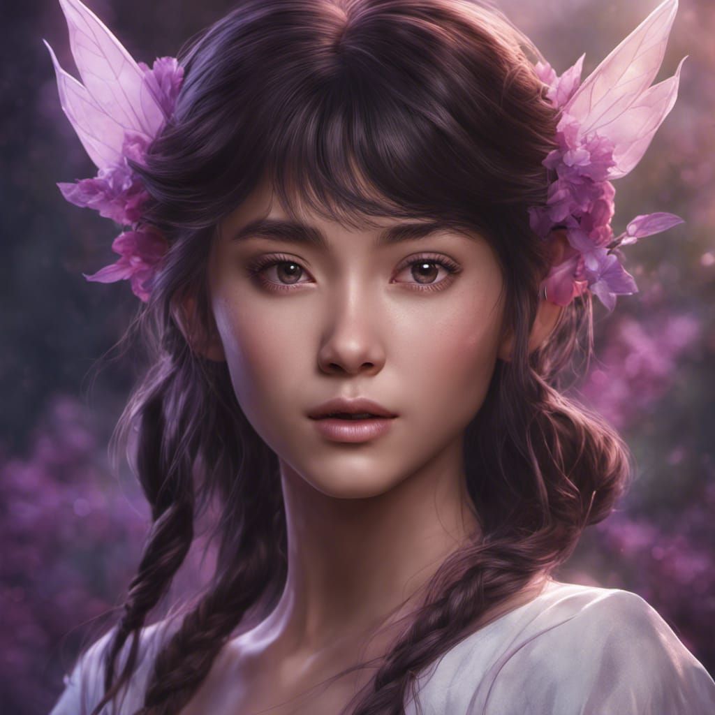 Elven Fairy Girl Portrait in Hyperrealistic Style