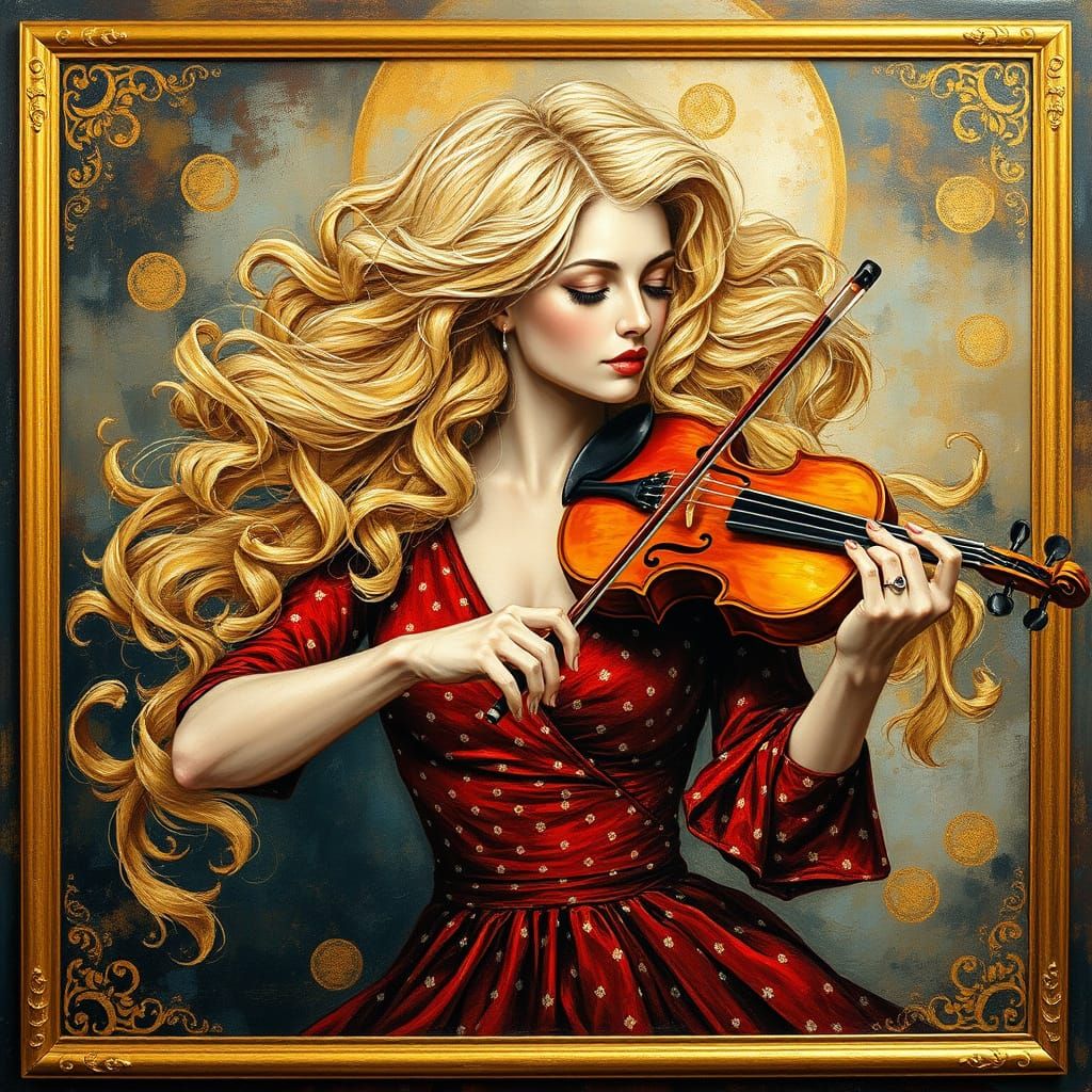 Surreal Golden Goddess Plays Irish Fiddle in Dreamlike Setti...