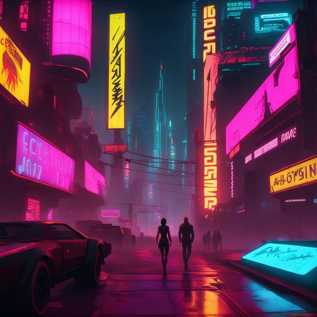 Cyberpunk Cityscape with Neon Lights