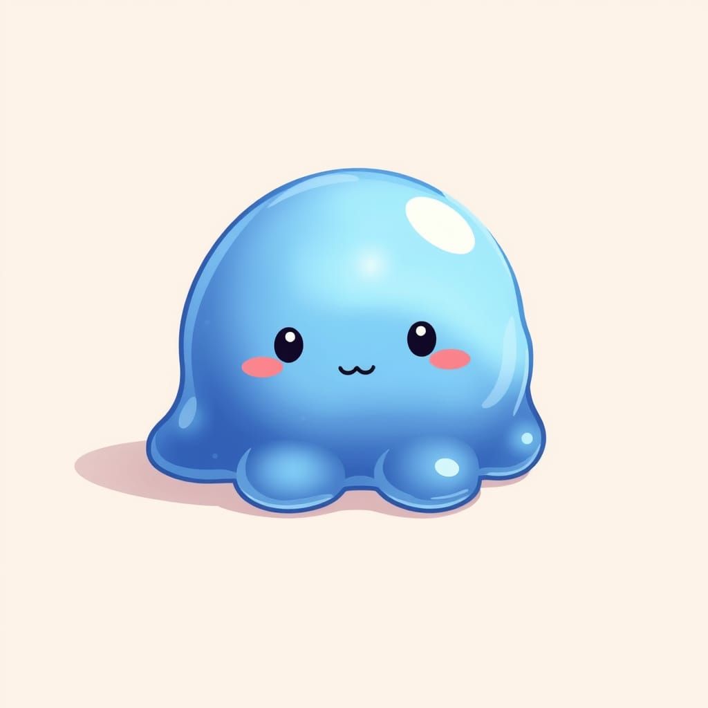 Cute Blue Slime Blob in Studio Ghibli Style