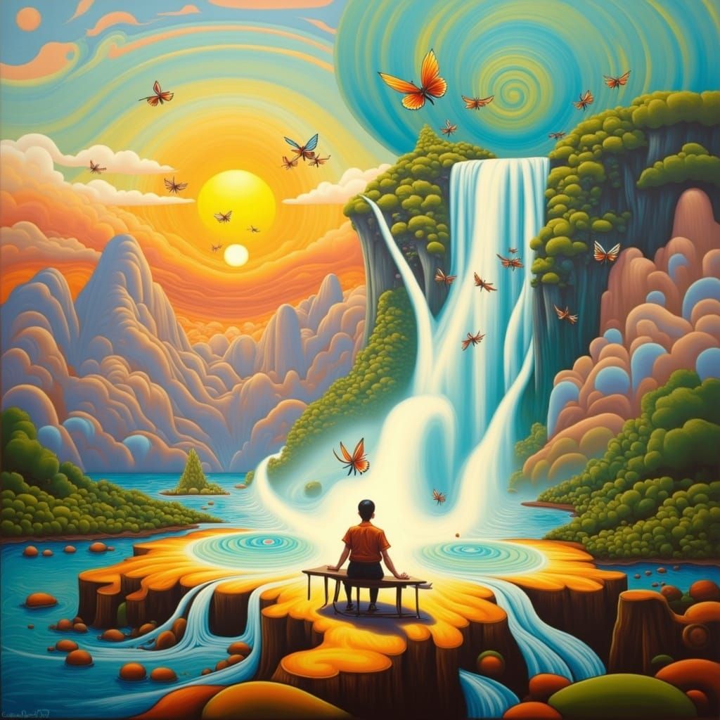 Artist Merges With Living Landscape Erupting From Table