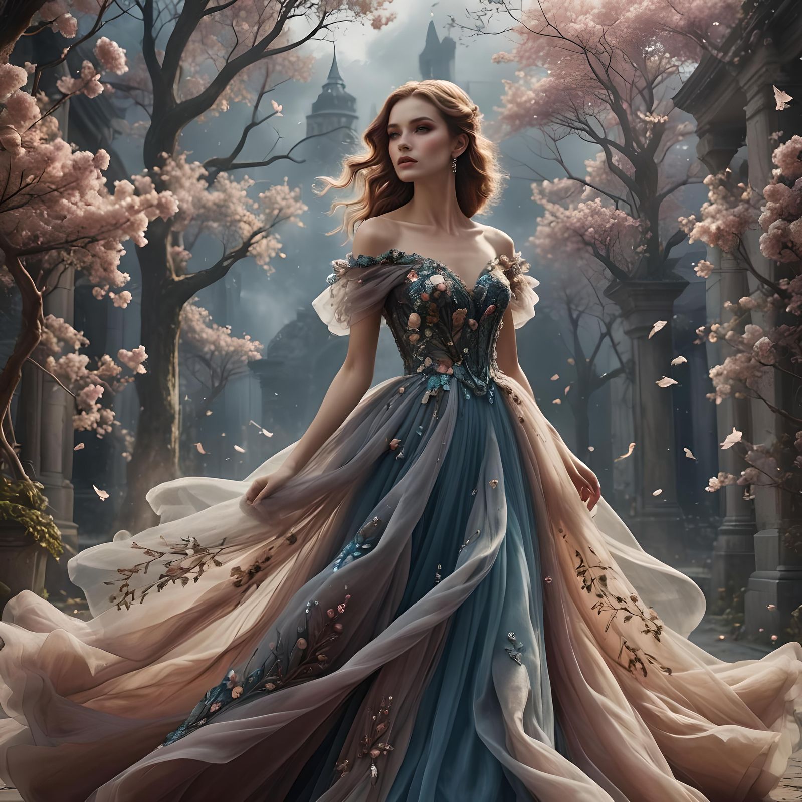 Majestic Model in Tulle Gown: Fantasy Concept Art