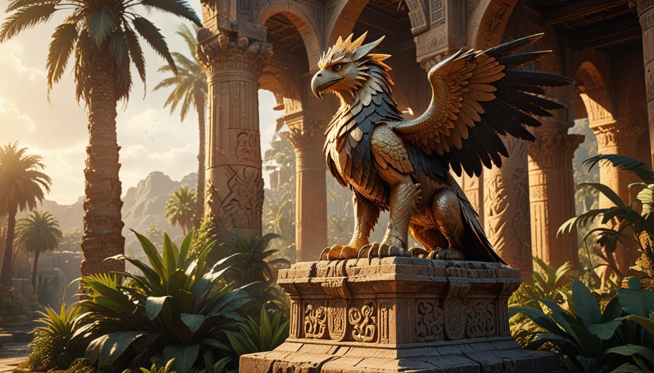 Egyptian Fantasy Gryphon in Lush Oasis
