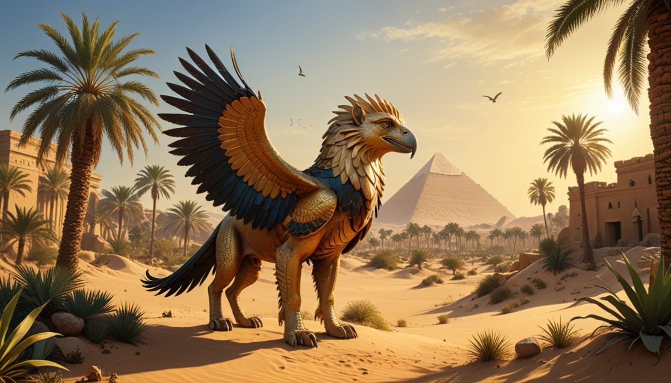 Majestic Gryphon Guarding Egyptian Oasis