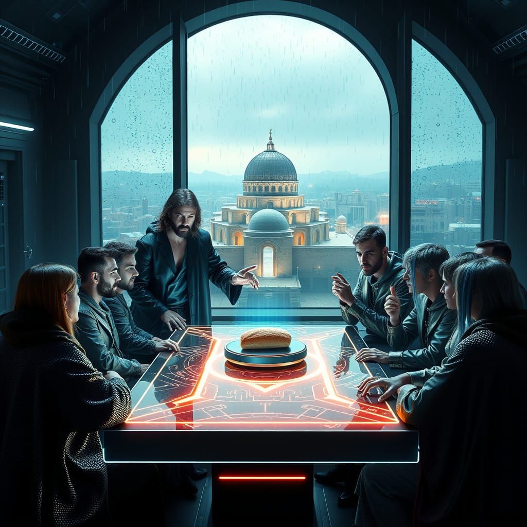 Jesus in Futuristic Cyberpunk Gathering