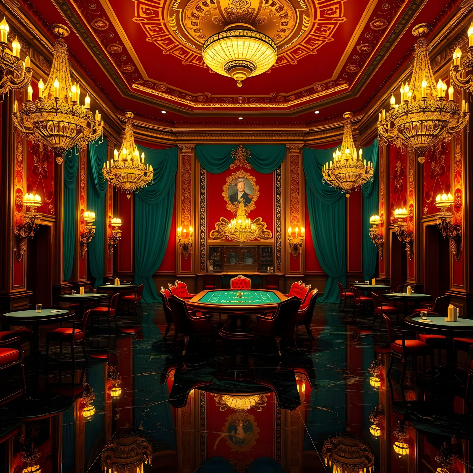Baroque-Style Casino in Opulent, Golden Light